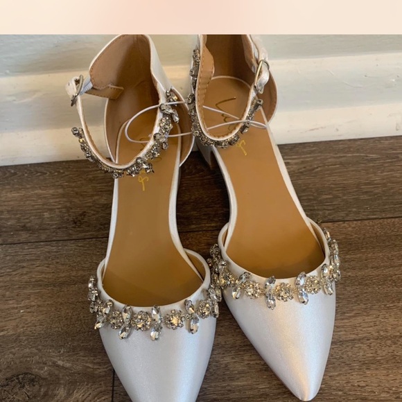 Lulu's White Embellished Heels with Ankle Straps - Picture 4 of 8